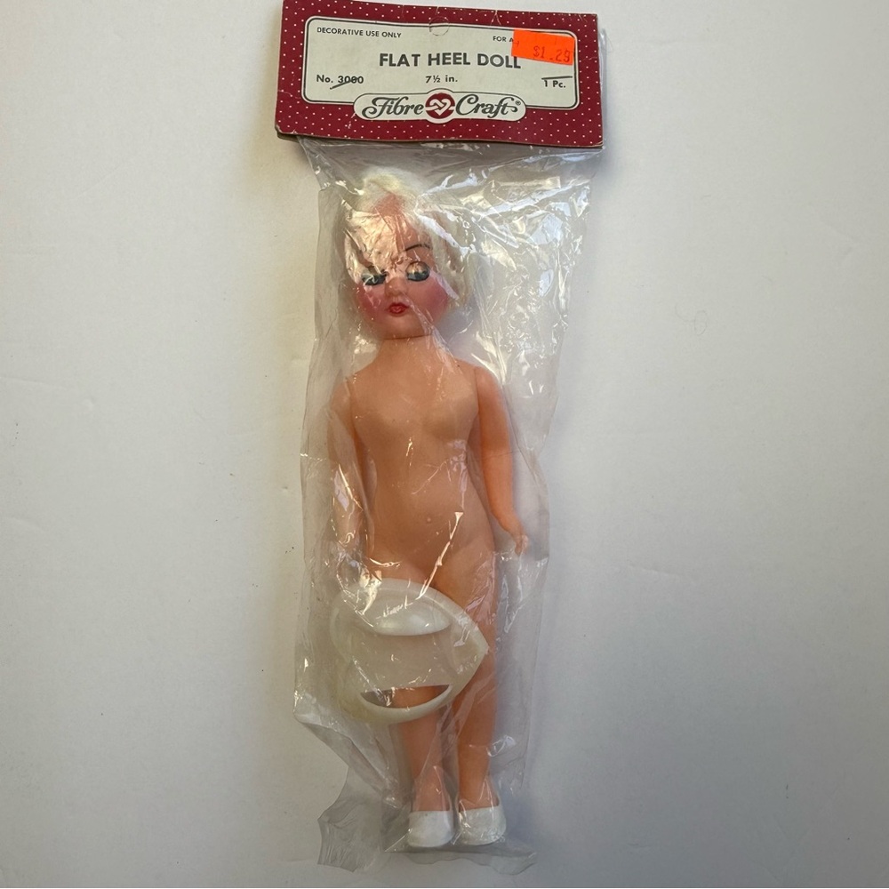 Vintage Fibre Craft 7.5" Flat Heel Doll White/Blond Hair MOVING EYES NIP 3000/01